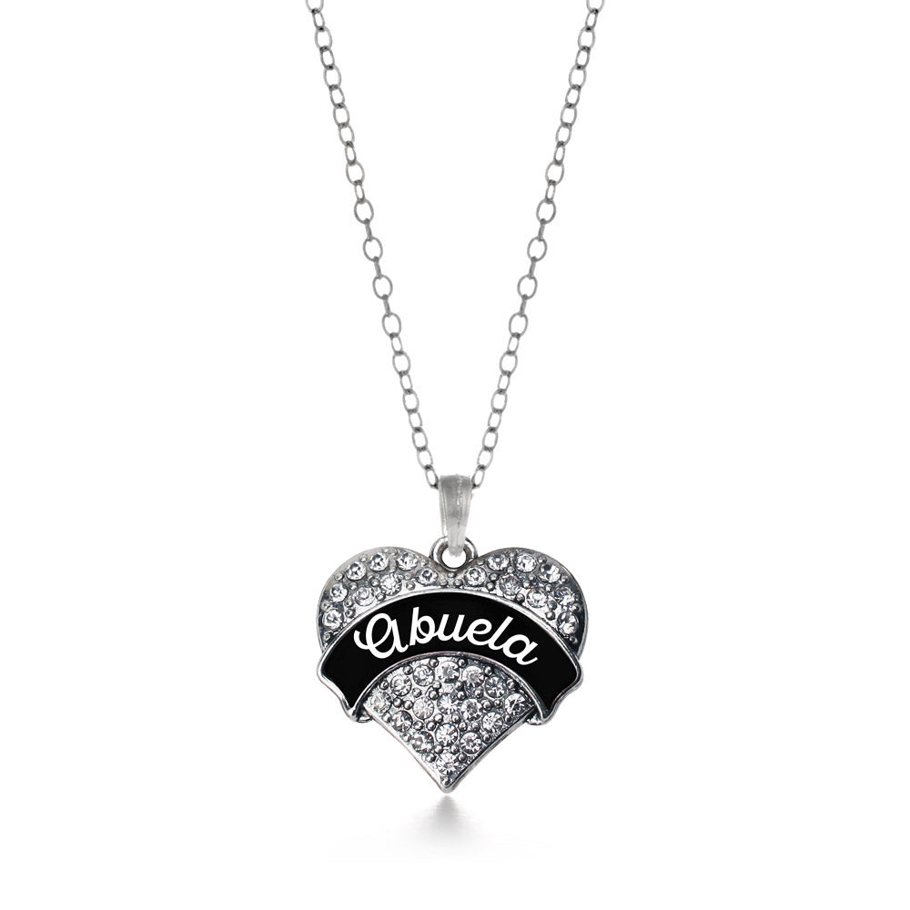 Silver Black and White Abuela Pave Heart Charm Classic Necklace