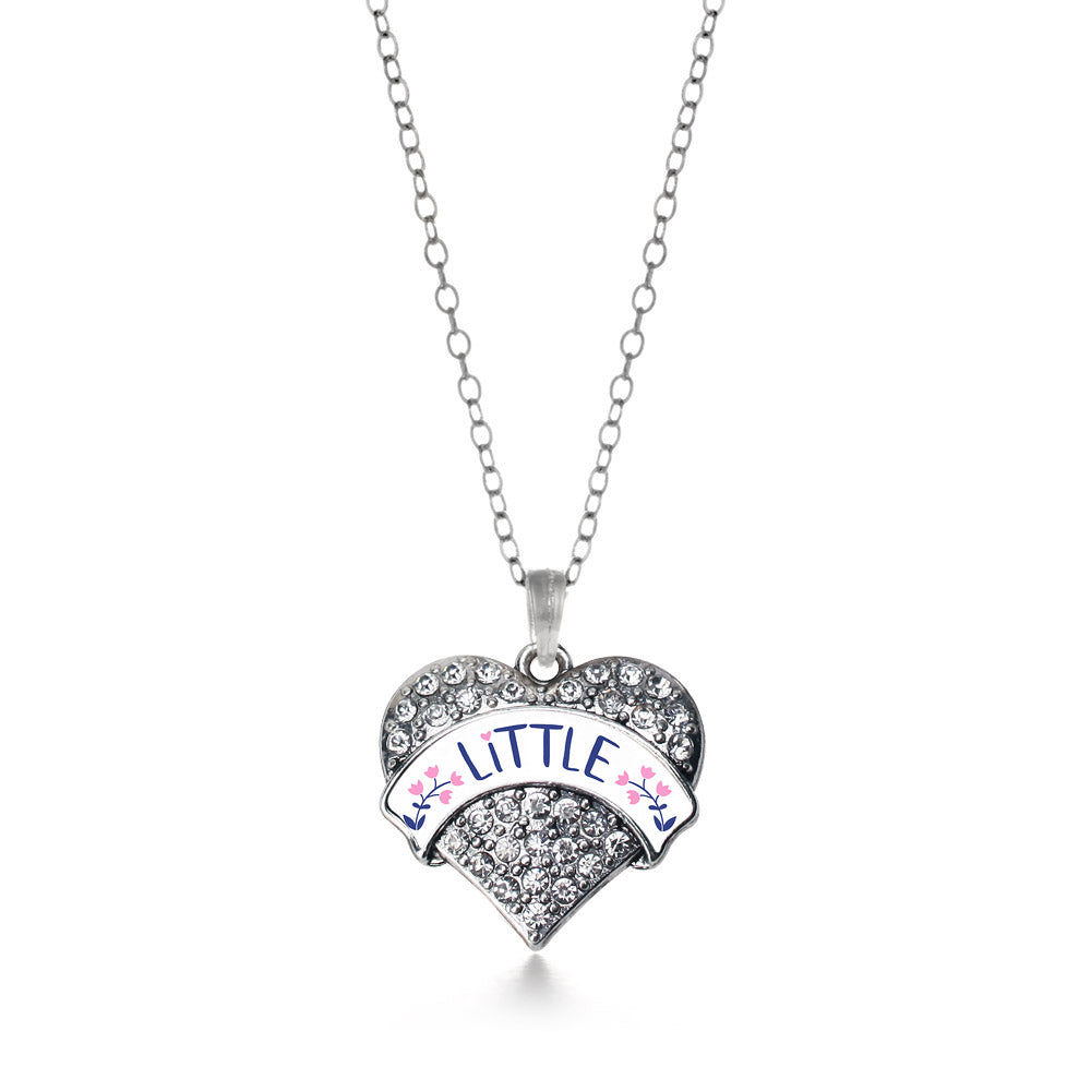 Silver Navy Blue and Rose Little Pave Heart Charm Classic Necklace