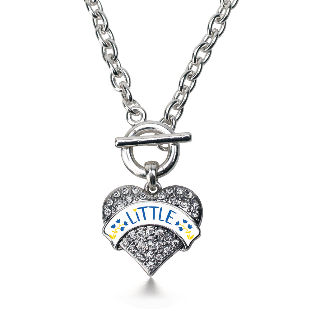 Silver Cerulean Blue and Canary Yellow Little Pave Heart Charm Toggle Necklace