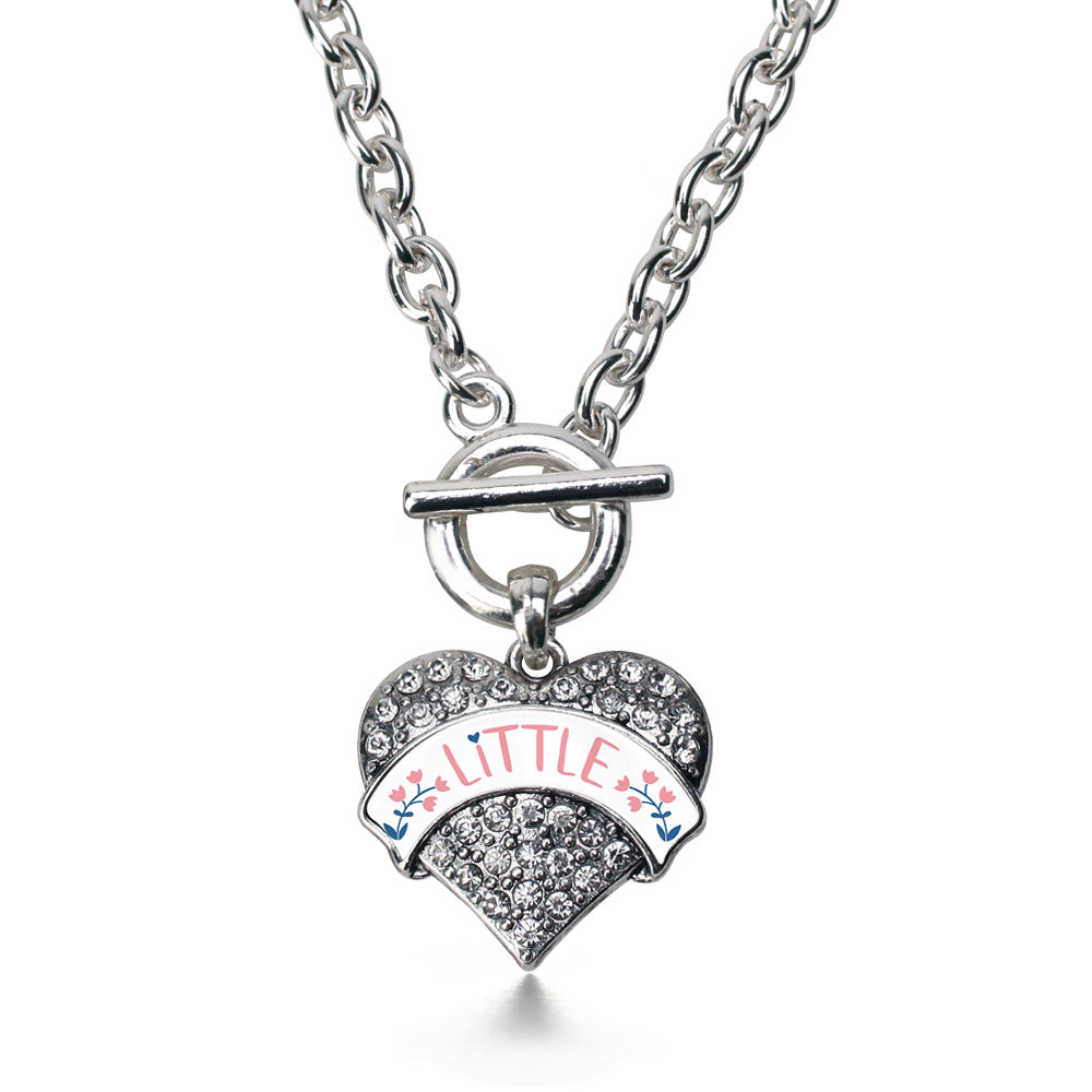 Silver Rose and Navy Blue Little Pave Heart Charm Toggle Necklace