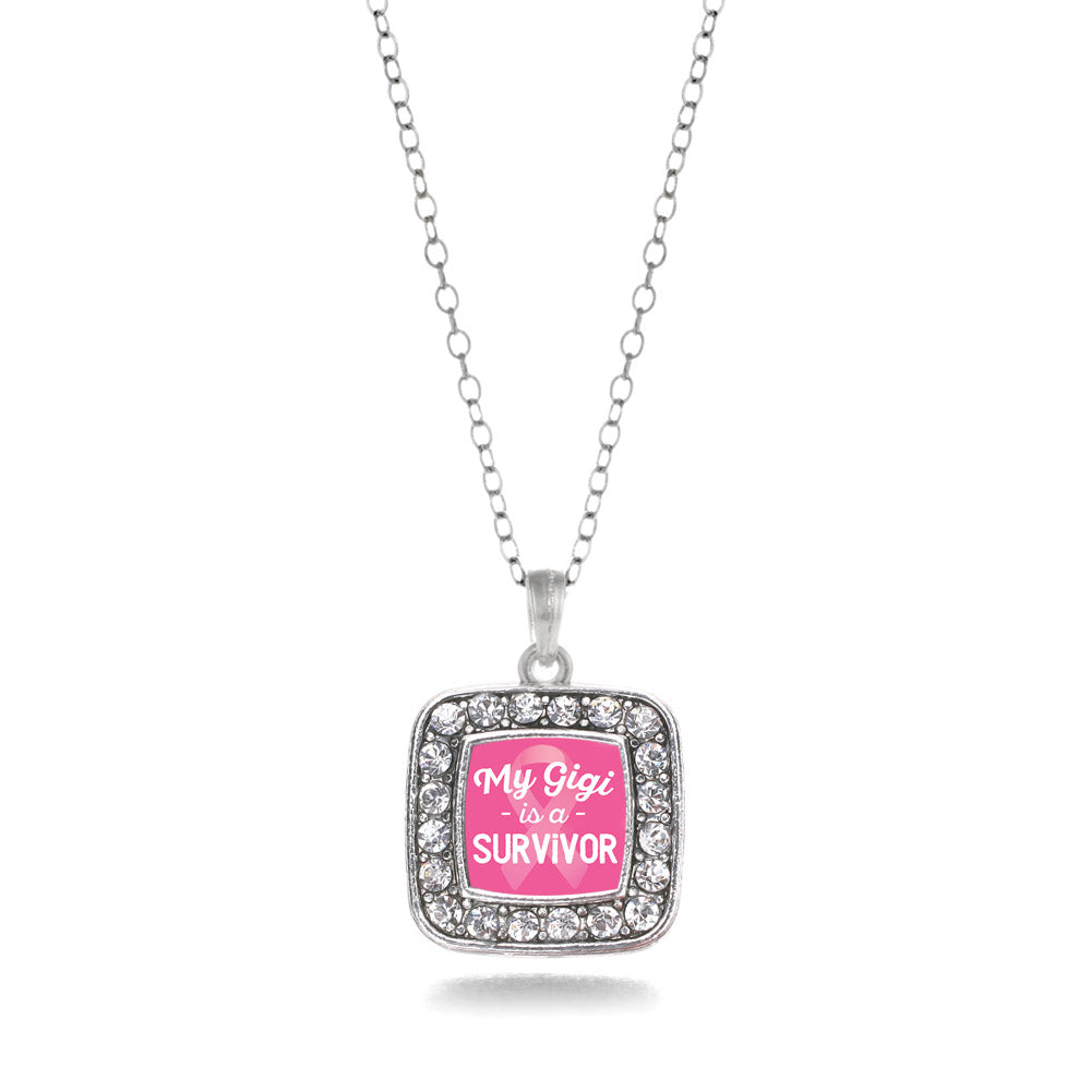 Silver My Gigi is a Survivor Breast Cancer Awareness Square Charm Classic Necklace