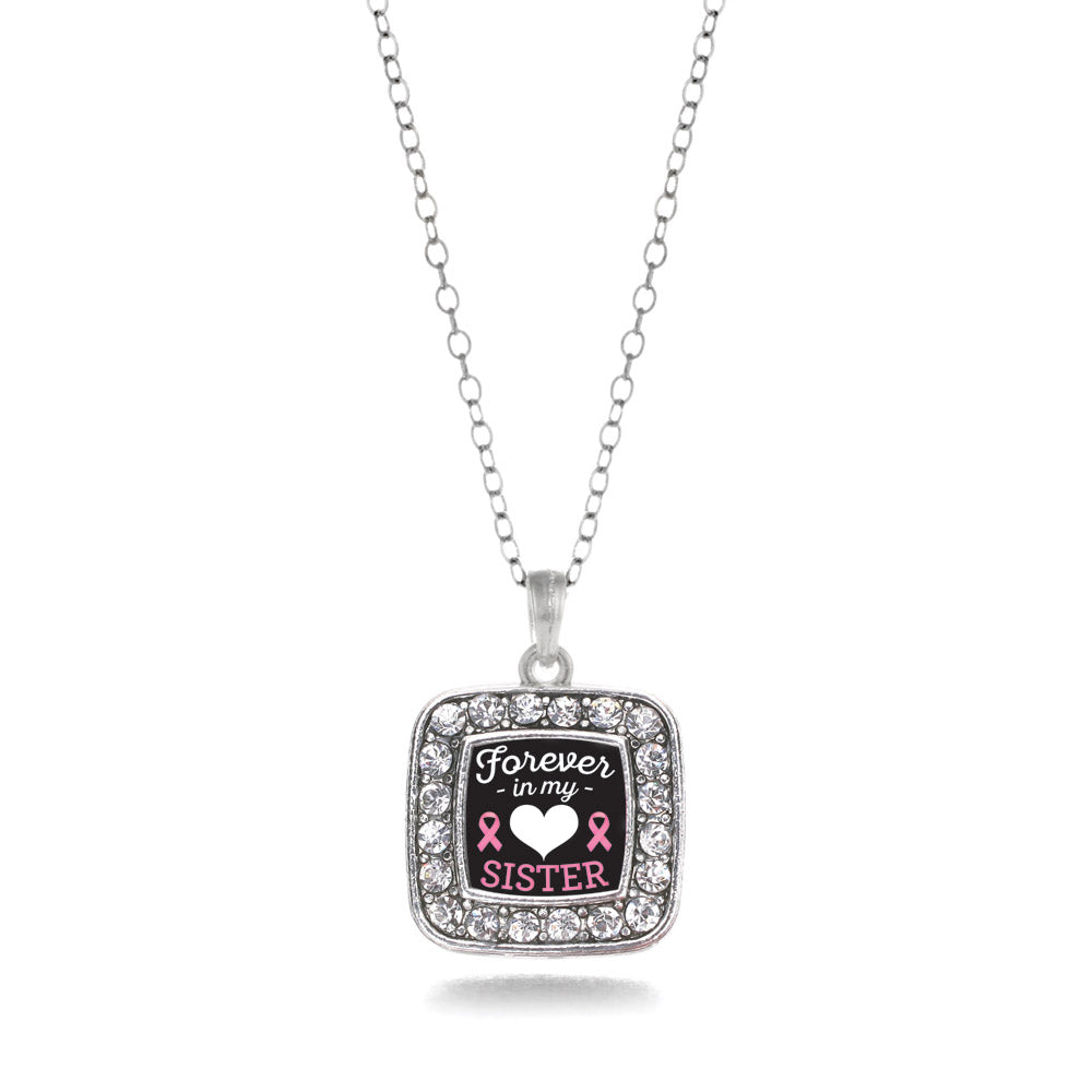 Silver Forever in my Heart Sister Square Charm Classic Necklace