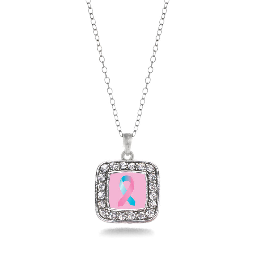 Silver SIDS Awareness Ribbon Square Charm Classic Necklace