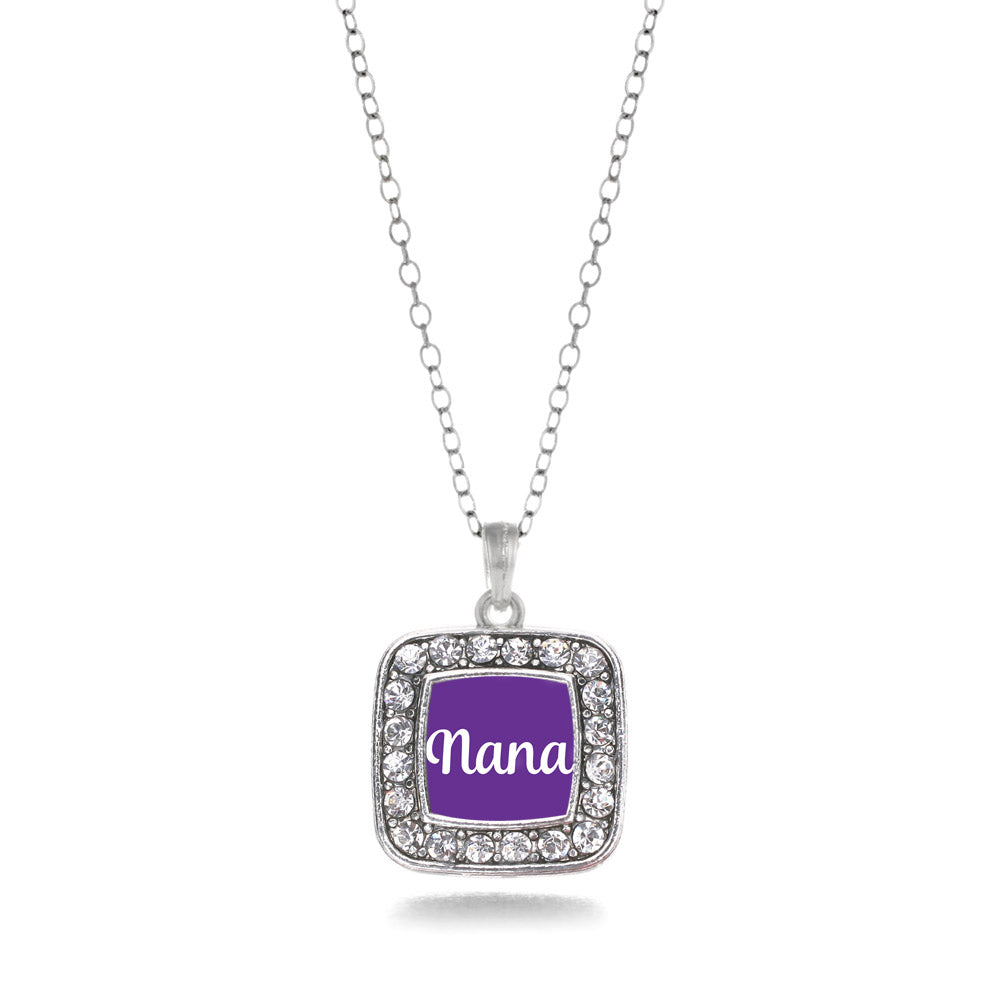 Silver Purple Nana Square Charm Classic Necklace