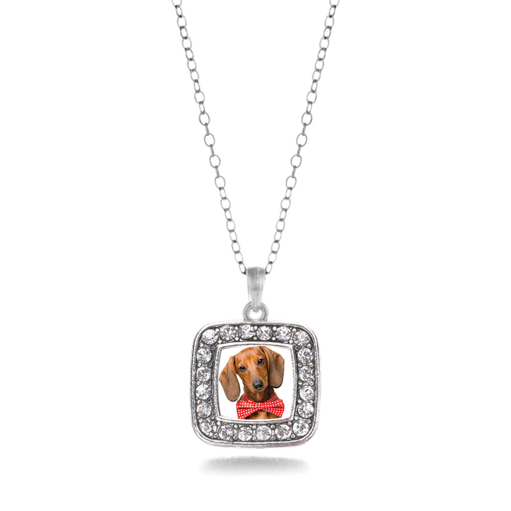 Silver Dachshund Face Square Charm Classic Necklace