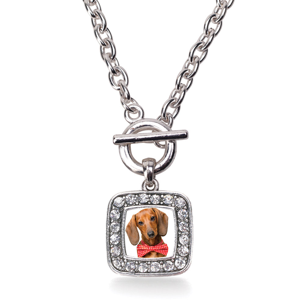 Silver Dachshund Face Square Charm Toggle Necklace