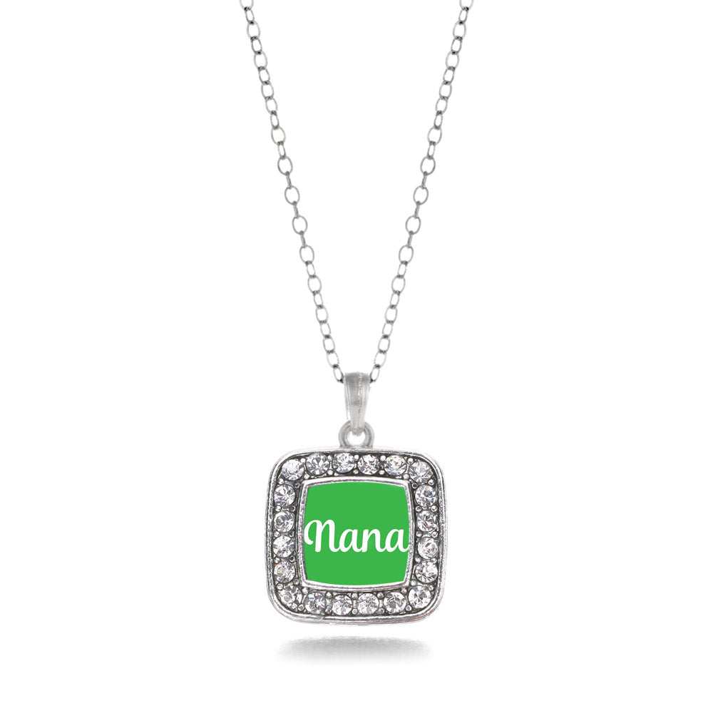 Silver Green Nana Square Charm Classic Necklace
