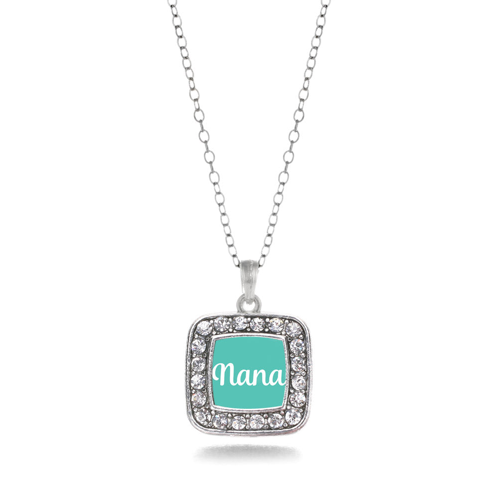 Silver Teal Nana Square Charm Classic Necklace