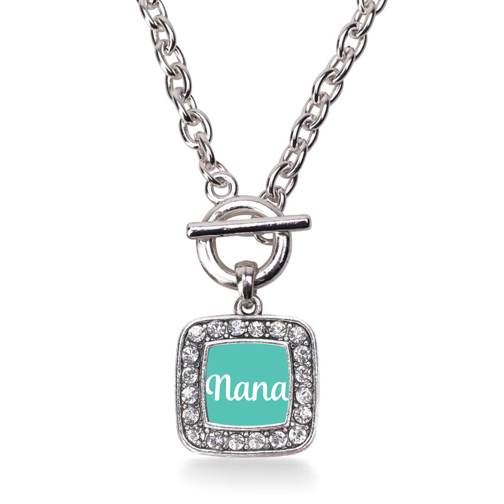 Silver Teal Nana Square Charm Toggle Necklace