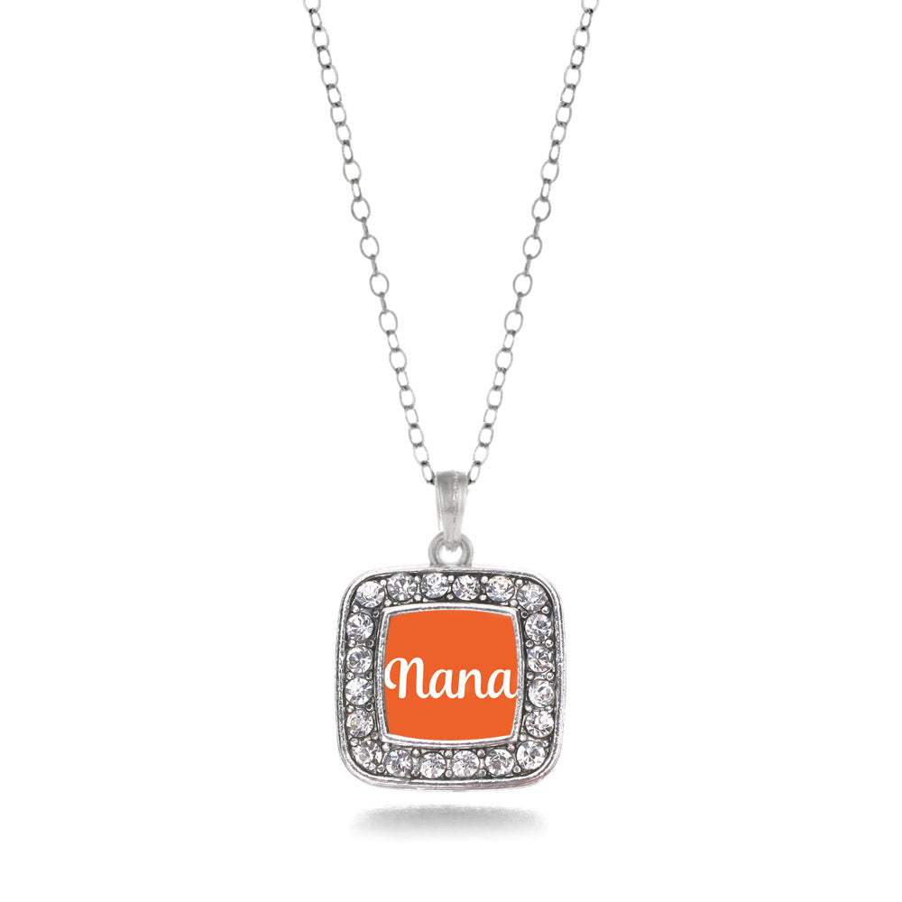 Silver Orange Nana Square Charm Classic Necklace