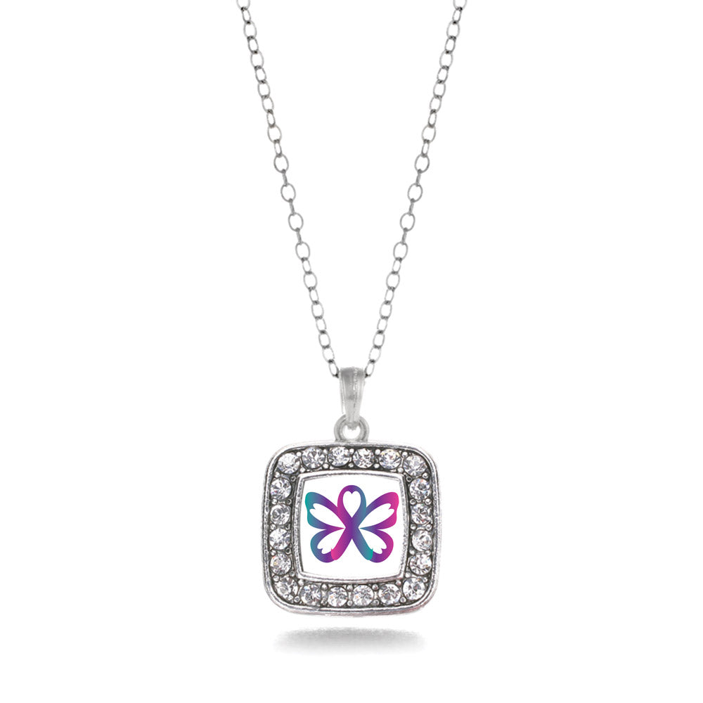 Silver Thyroid Butterfly Square Charm Classic Necklace