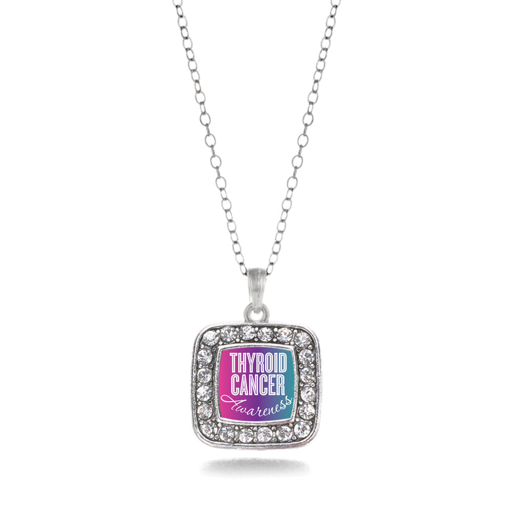 Silver Thyroid Cancer Awareness Square Charm Classic Necklace