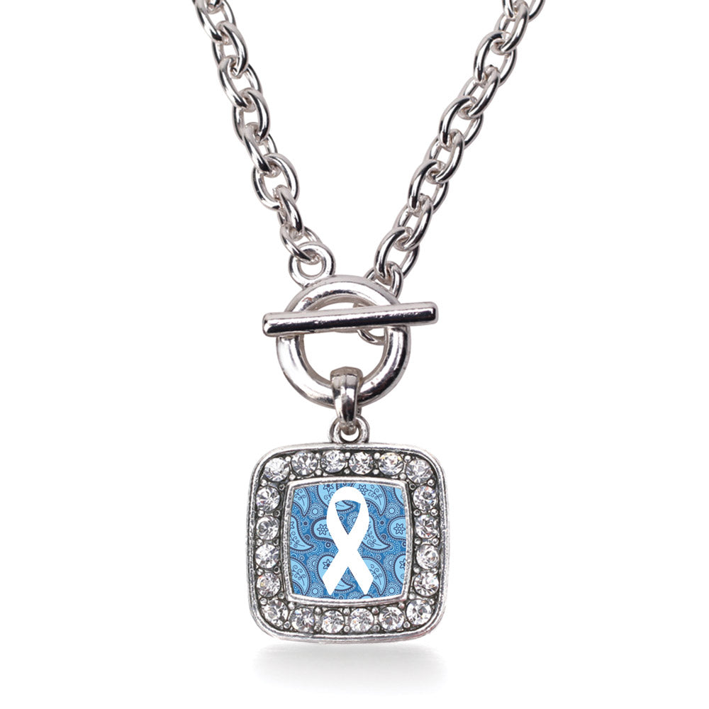 Silver Paisly Awareness Ribbon Square Charm Toggle Necklace