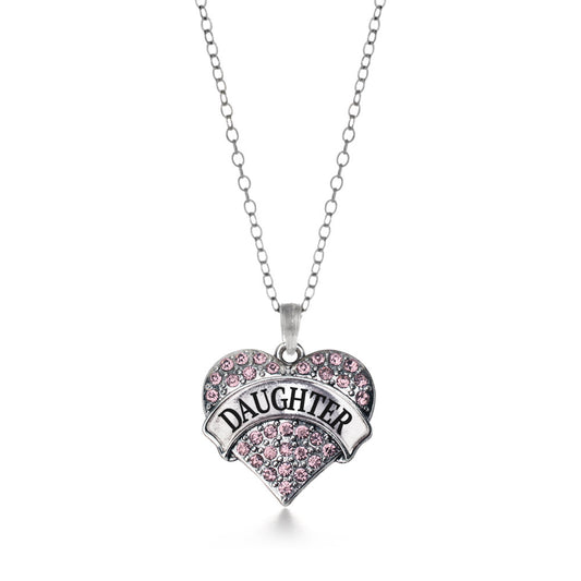 Silver Daughter PInk Pink Pave Heart Charm Classic Necklace