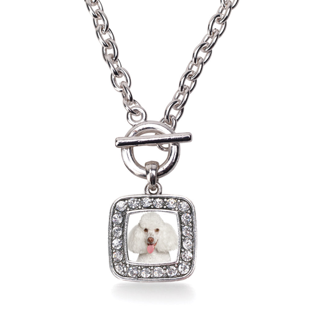 Silver Poodle Face Square Charm Toggle Necklace