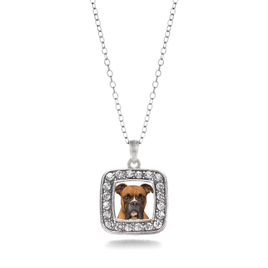 Silver Boxer Face Square Charm Classic Necklace