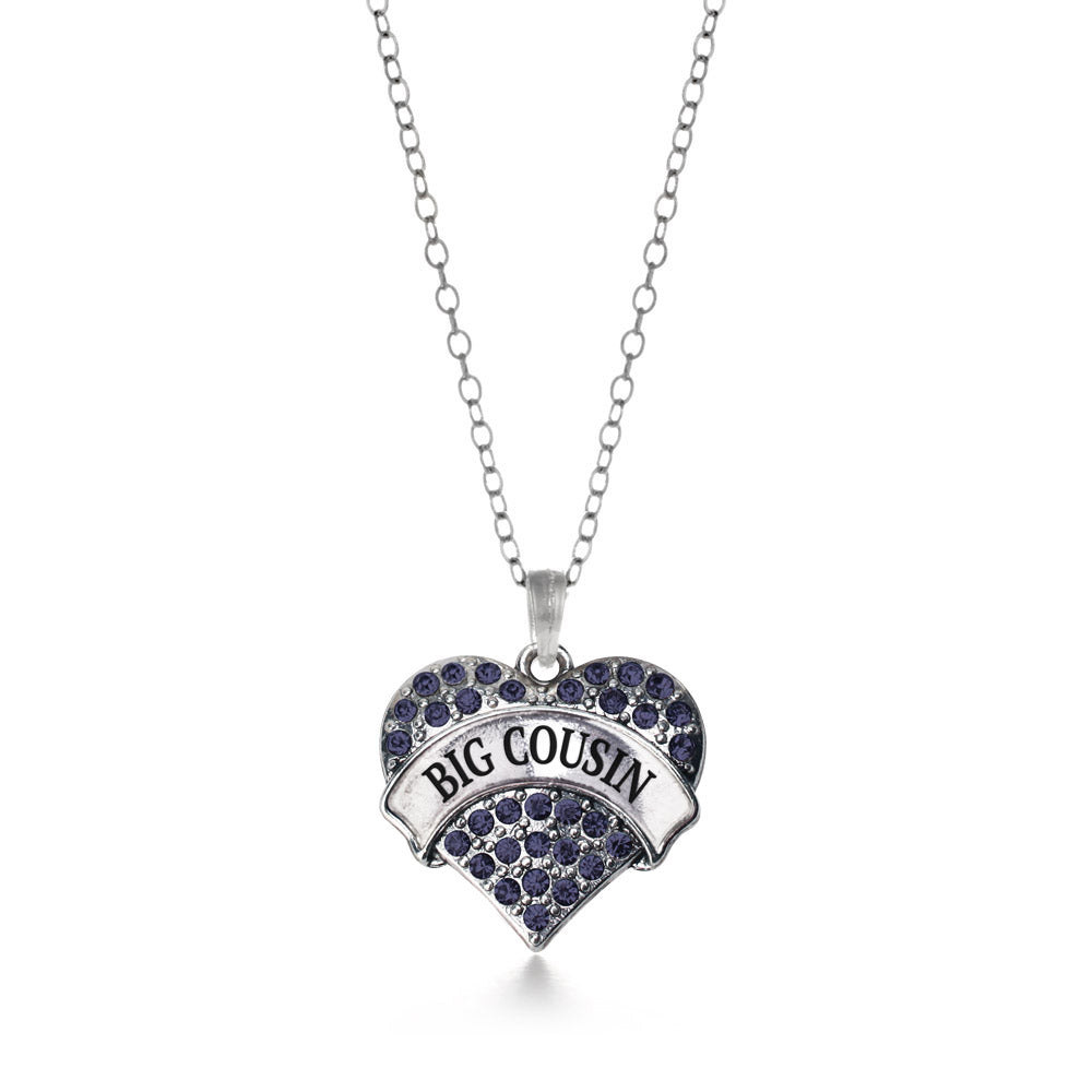 Silver Big Cousin Navy Blue Pave Heart Charm Classic Necklace