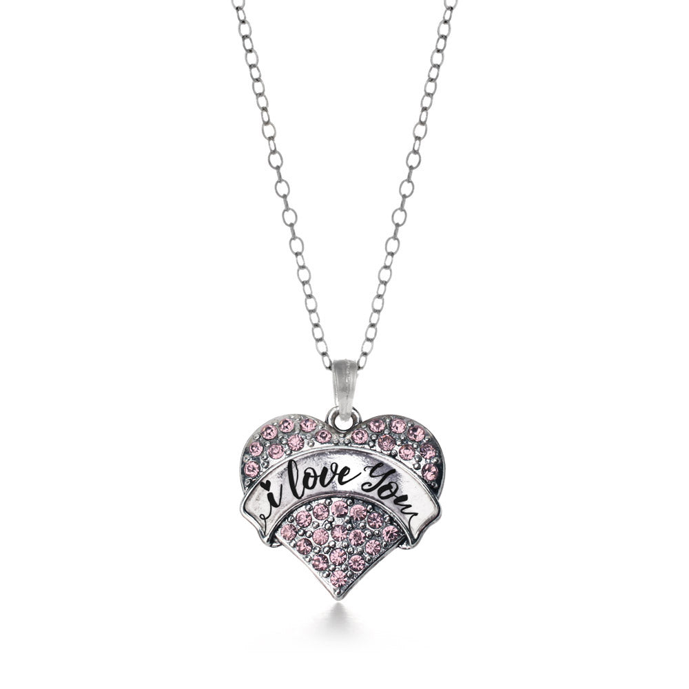 Silver I Love You Handwritten Script Pink Pink Pave Heart Charm Classic Necklace