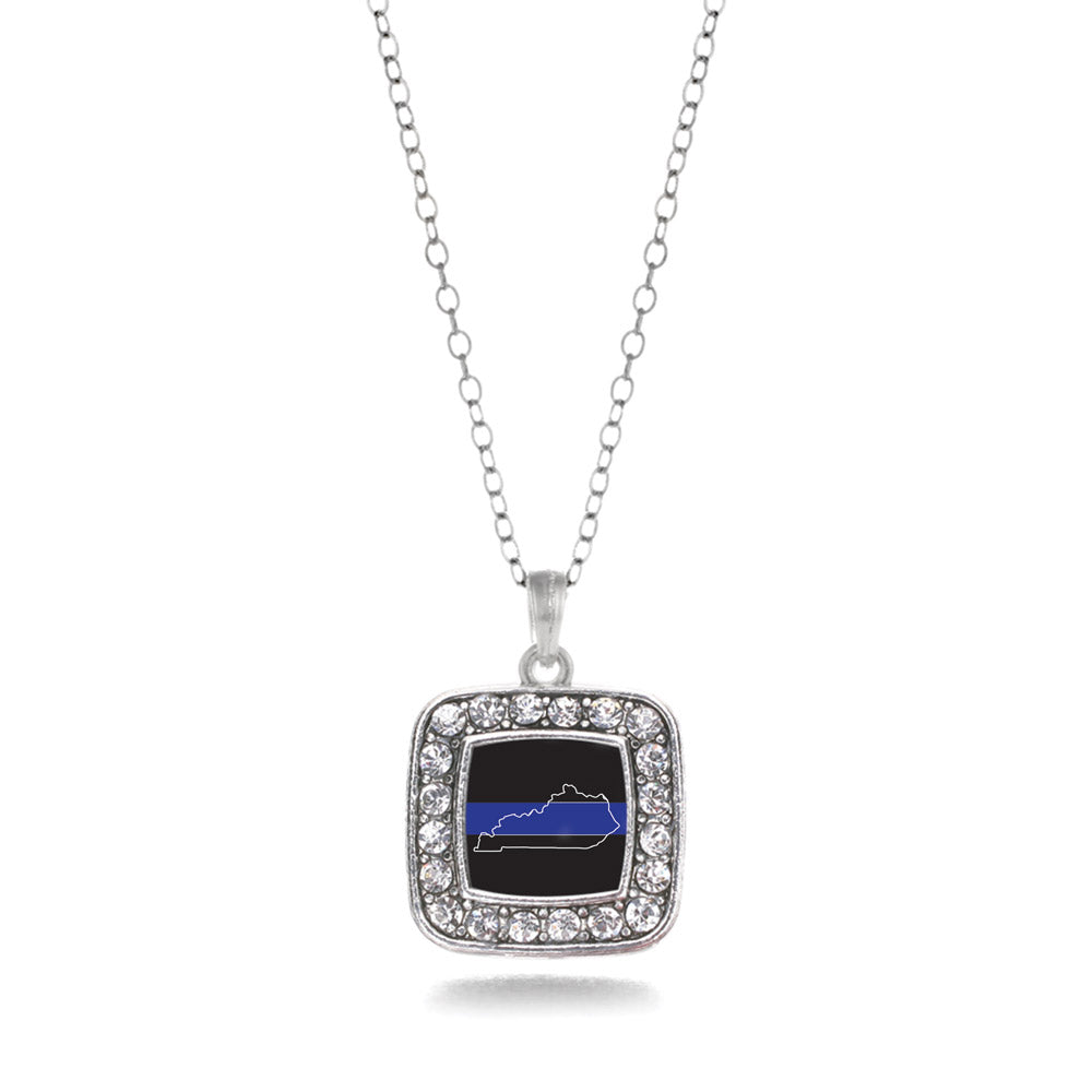 Silver Kentucky Thin Blue Line Square Charm Classic Necklace