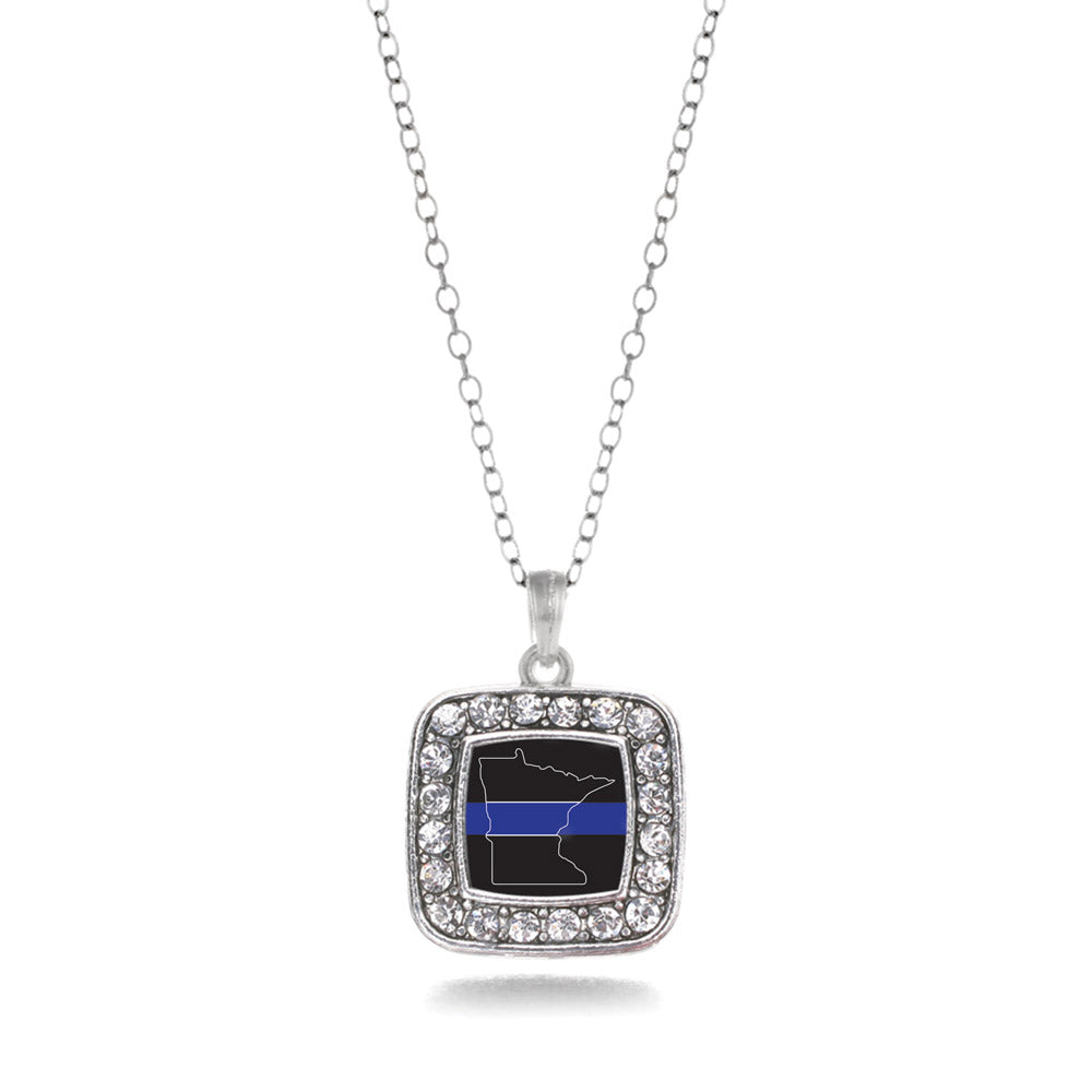 Silver Minnesota Thin Blue Line Square Charm Classic Necklace