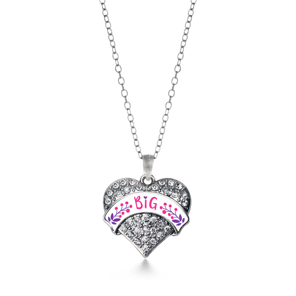 Silver Fuchsia and Royal Purple Big Pave Heart Charm Classic Necklace