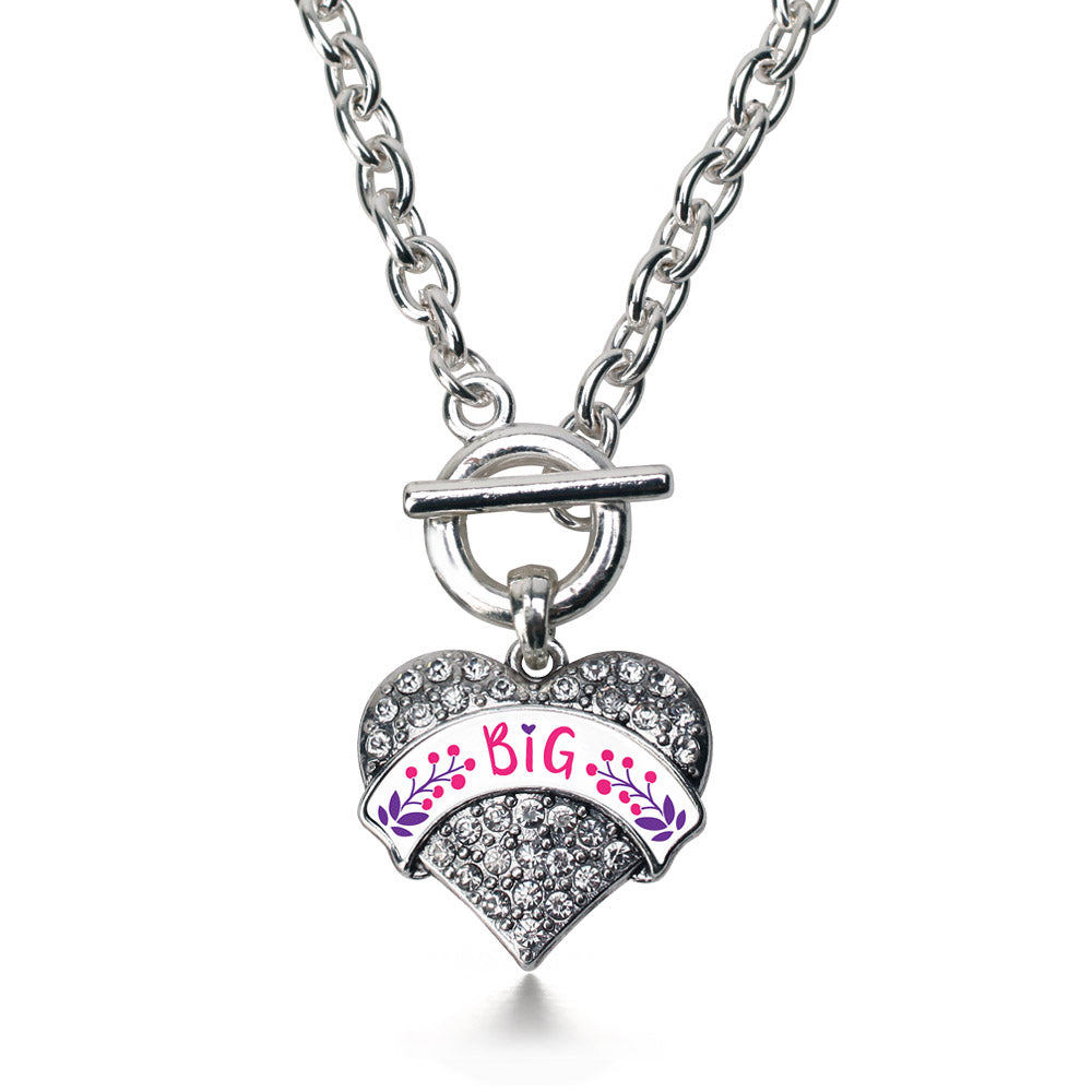 Silver Fuchsia and Royal Purple Big Pave Heart Charm Toggle Necklace