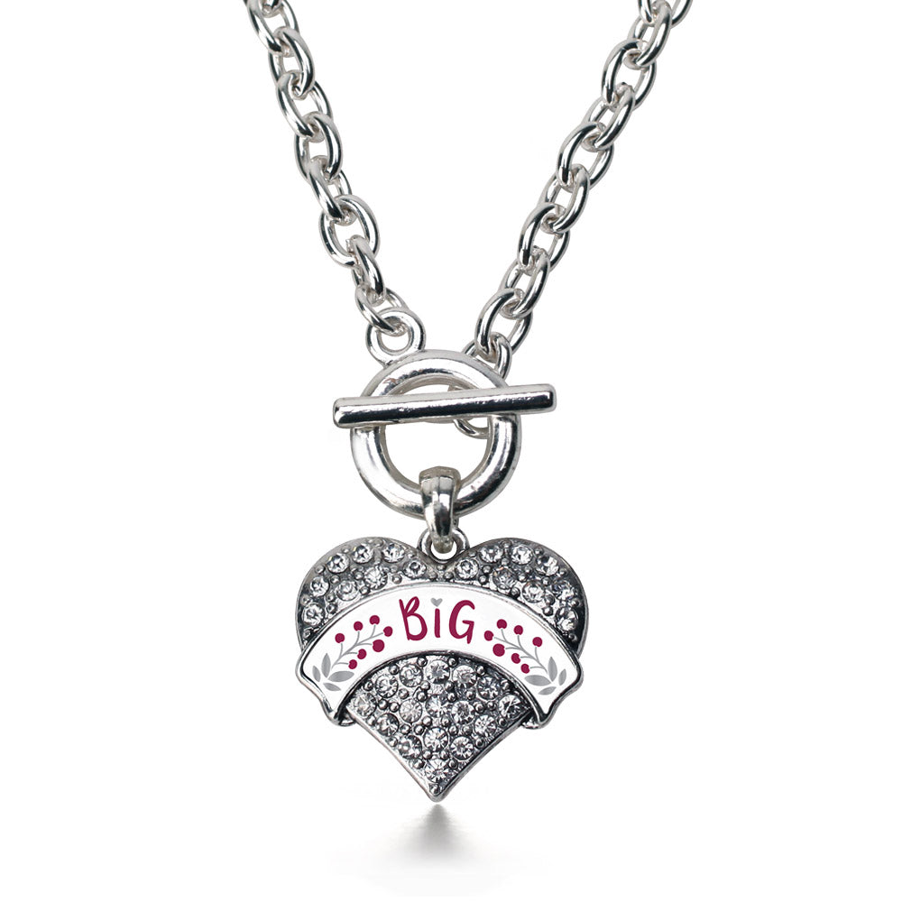 Silver Bordeaux and Grey Big Pave Heart Charm Toggle Necklace