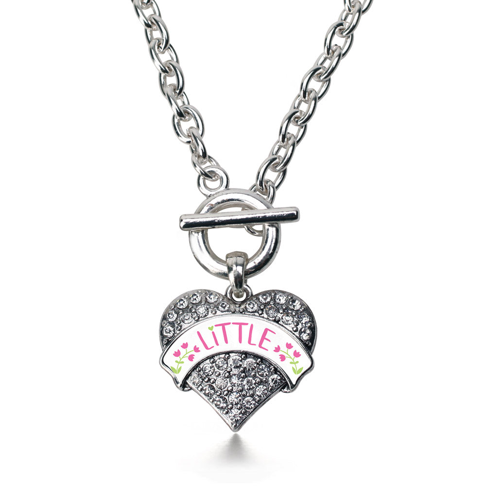Silver Rose and Green Little Pave Heart Charm Toggle Necklace
