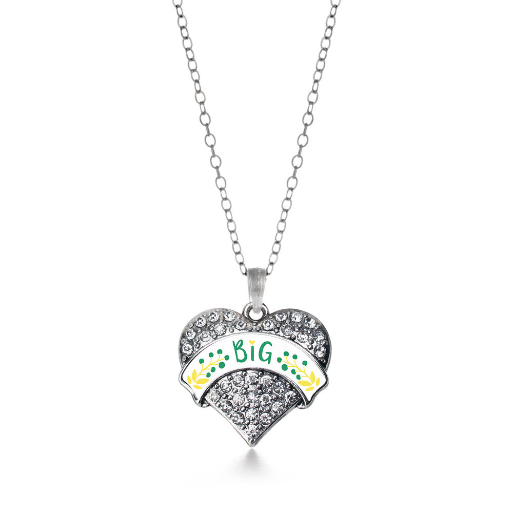Silver Emerald Green and Canary Yellow Big Pave Heart Charm Classic Necklace