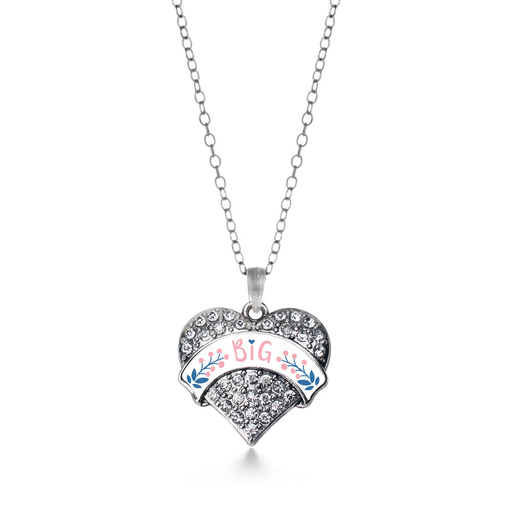 Silver Rose and Navy Blue Big Pave Heart Charm Classic Necklace
