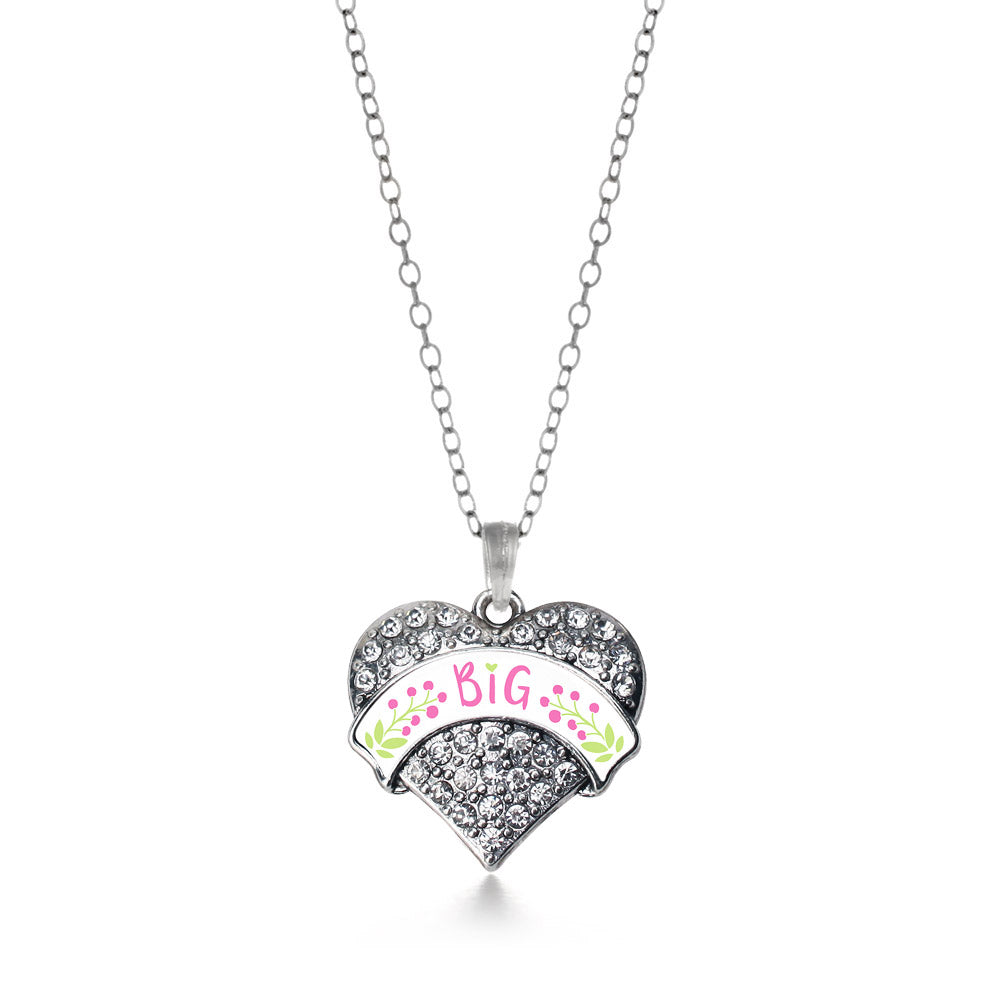 Silver Rose and Green Big Pave Heart Charm Classic Necklace