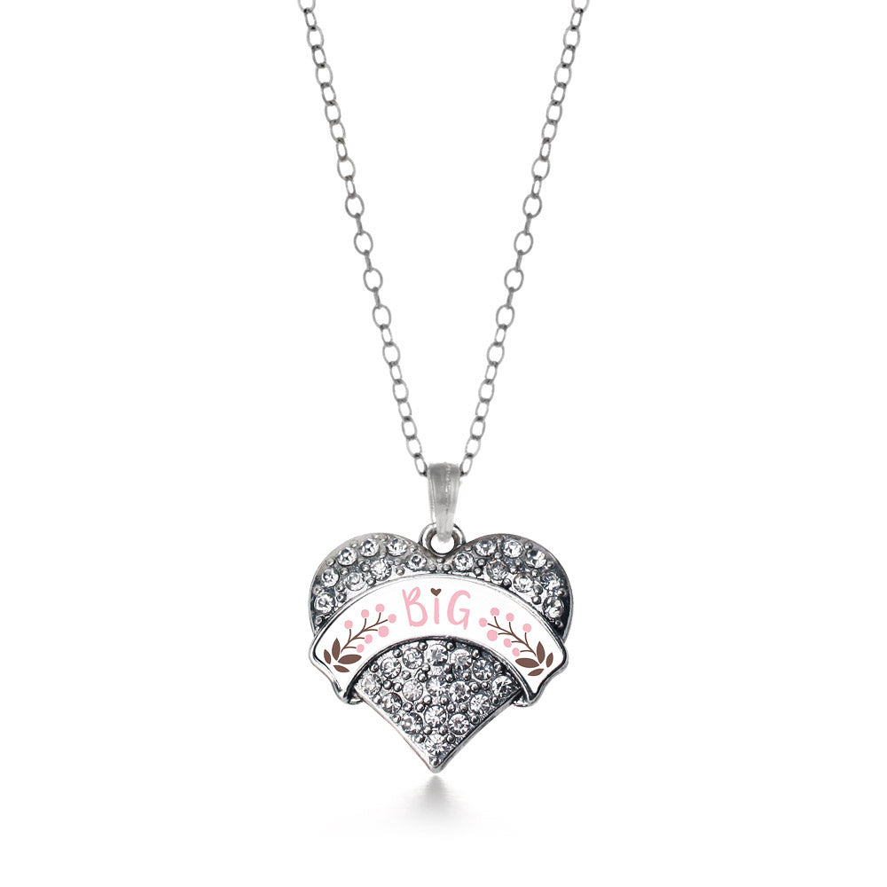 Silver Pink and Brown Big Pave Heart Charm Classic Necklace