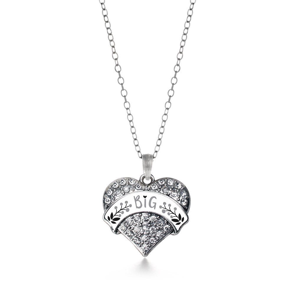 Silver Gray and Black Big Pave Heart Charm Classic Necklace