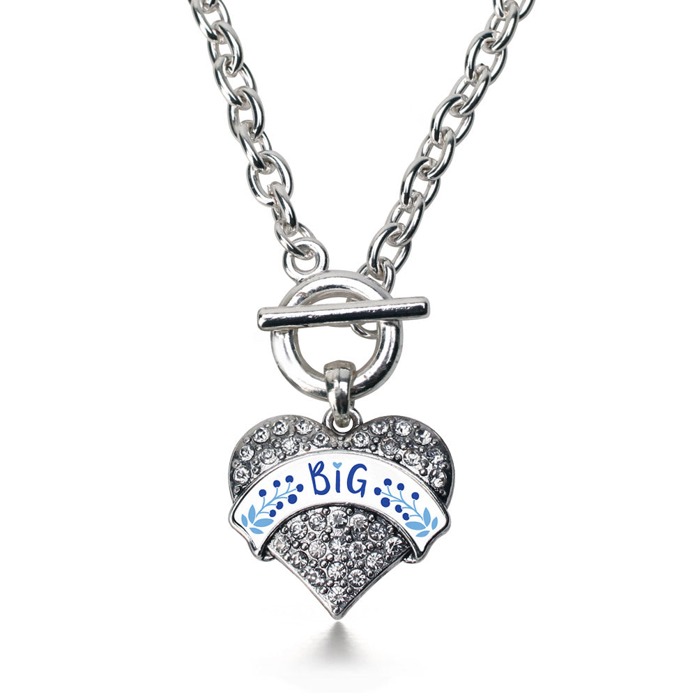 Silver Sea Blue and Sky Blue Big Pave Heart Charm Toggle Necklace