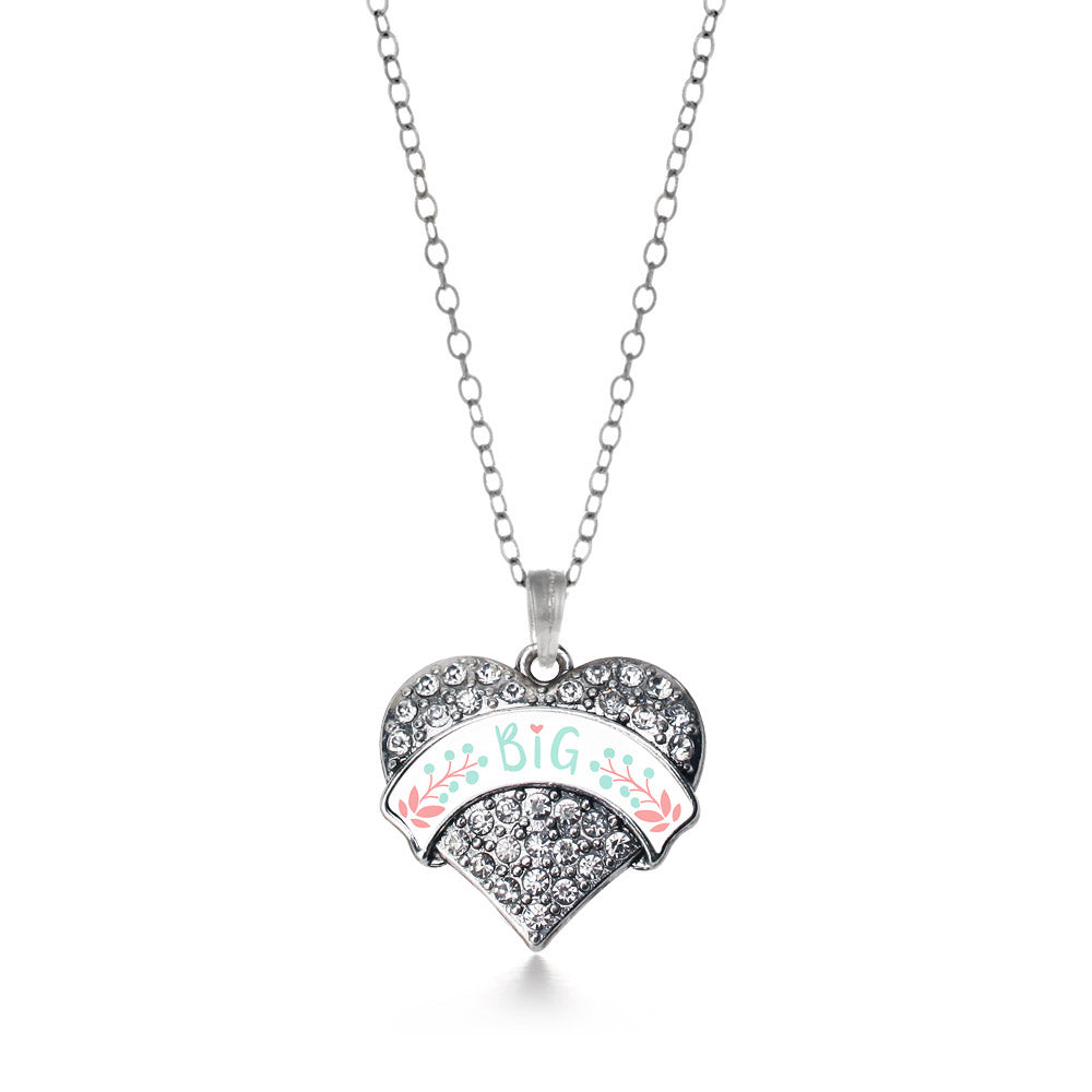 Silver Mint and Peach Big Pave Heart Charm Classic Necklace
