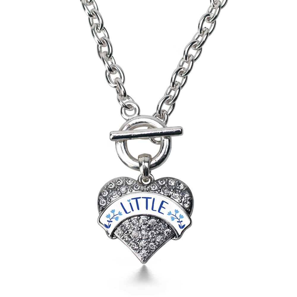 Silver Sea Blue and Sky Blue Little Pave Heart Charm Toggle Necklace