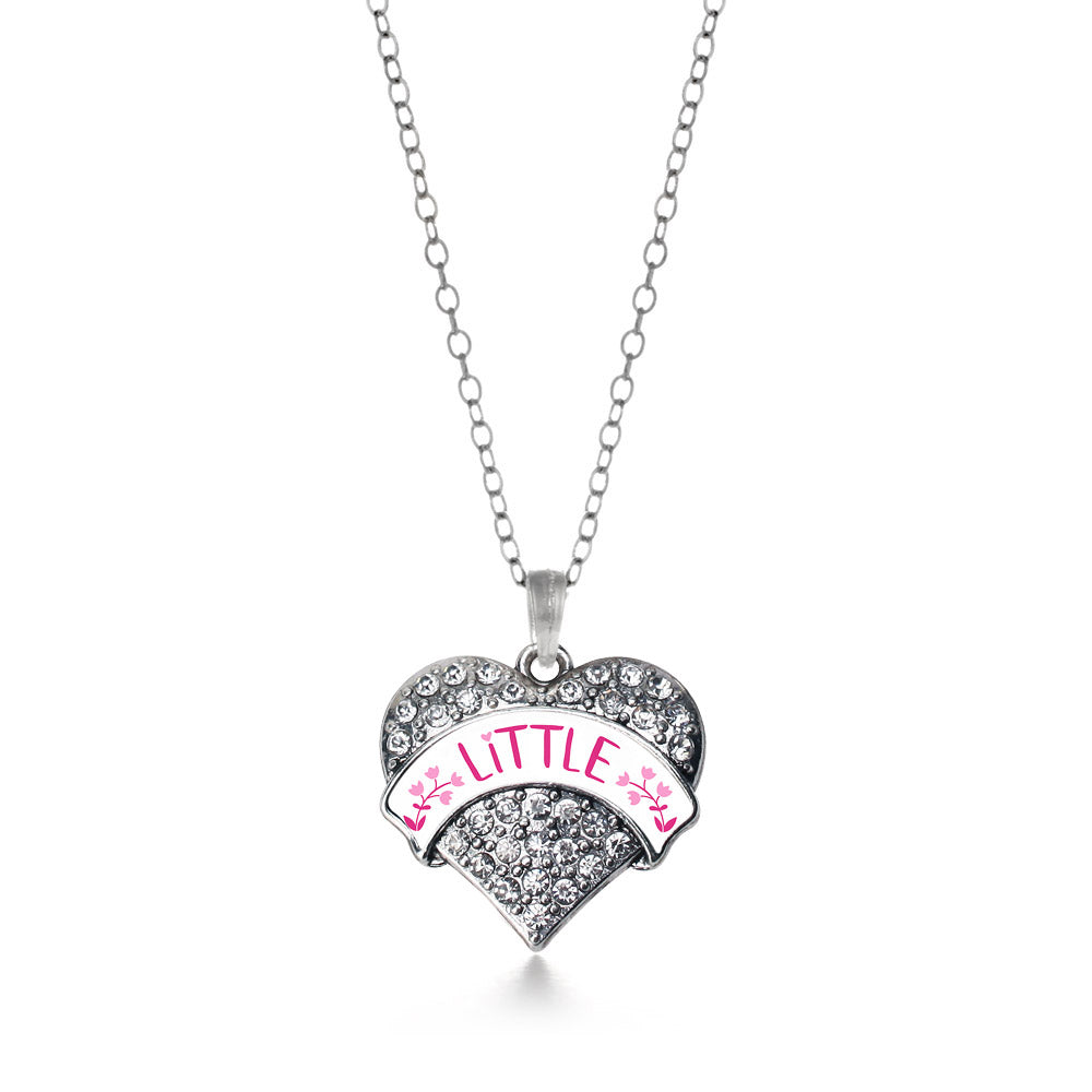 Silver Fuchsia and Rose Little Pave Heart Charm Classic Necklace