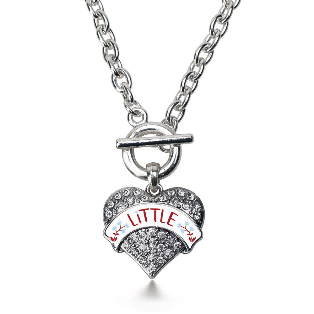 Silver Wine Red and Blue Little Pave Heart Charm Toggle Necklace