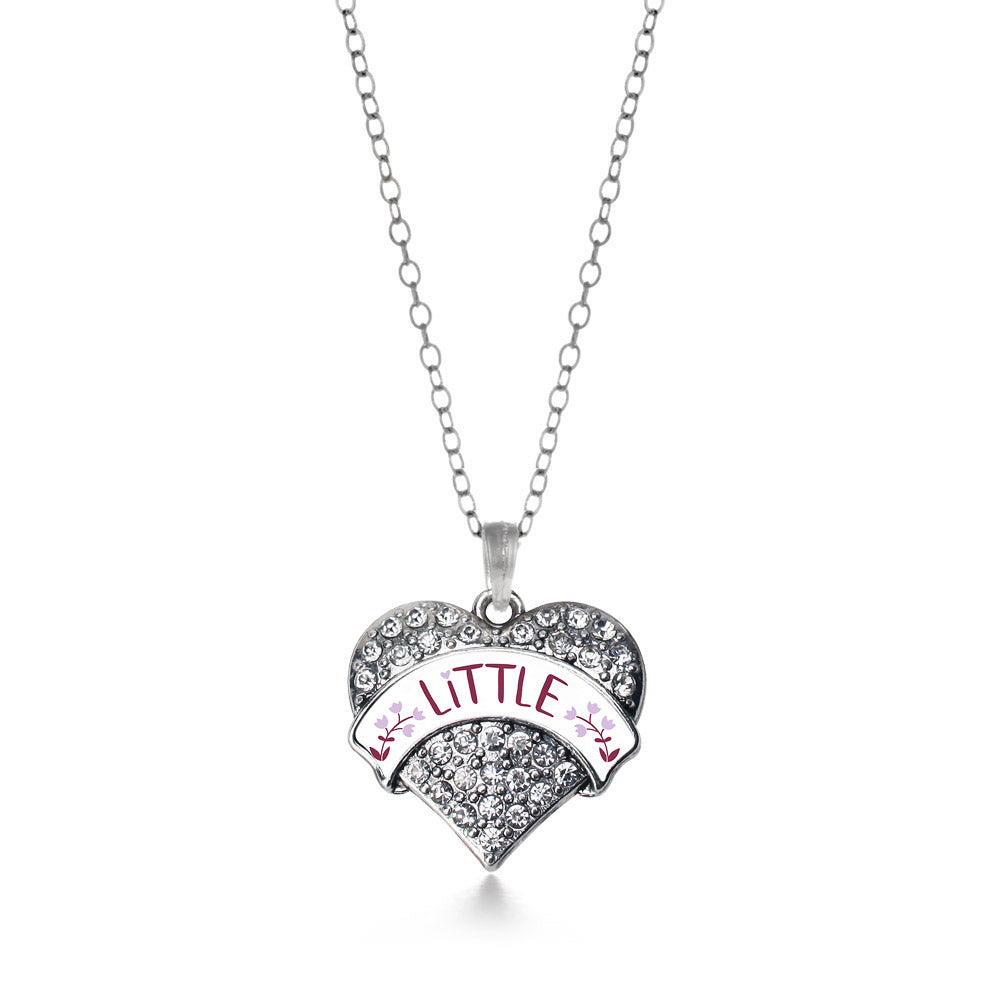 Silver Maroon and Lavender Little Pave Heart Charm Classic Necklace