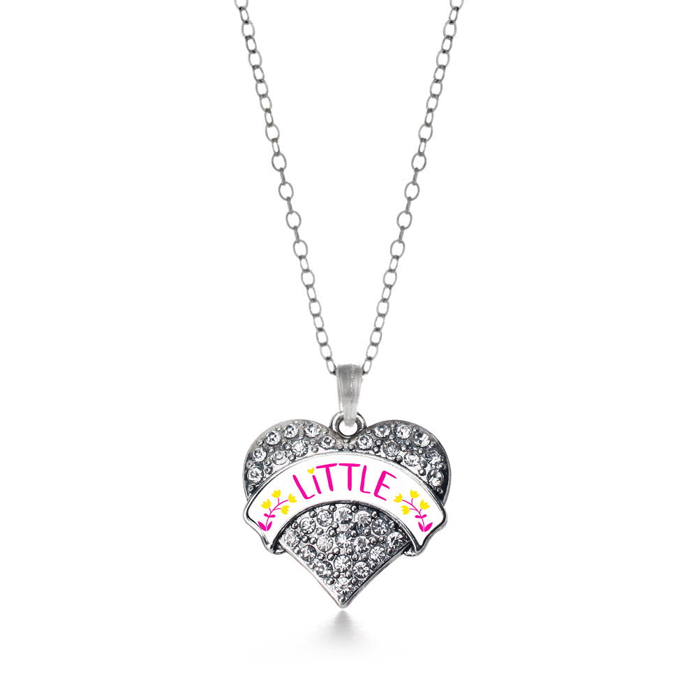 Silver Fuchsia and Yellow Little Pave Heart Charm Classic Necklace