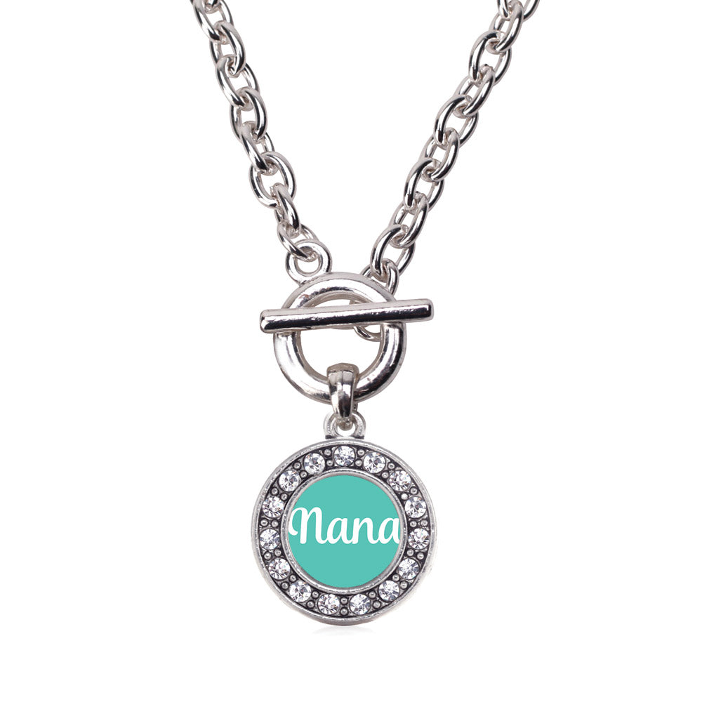 Silver Teal Nana Circle Charm Toggle Necklace