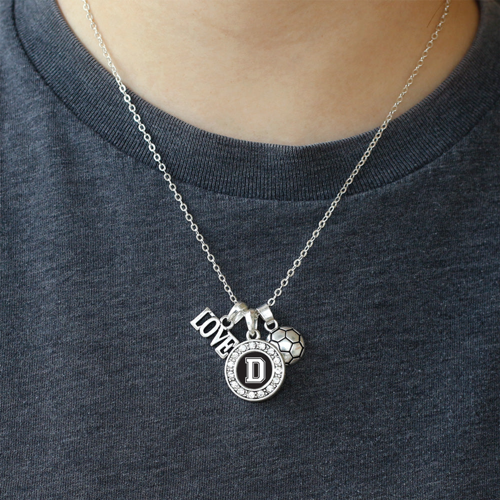 Silver Soccer - Sports Initial D Circle Charm Classic Necklace
