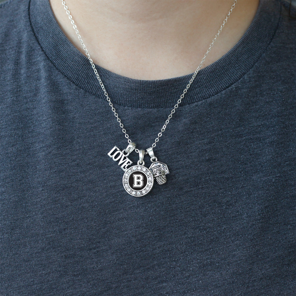 Silver Basketball Hoop - Sports Initial B Circle Charm Classic Necklace