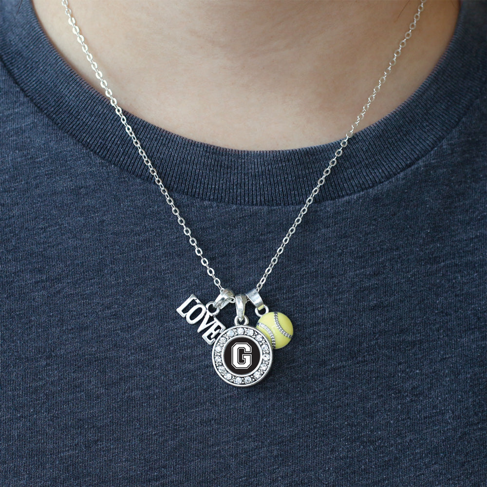 Silver Softball - Sports Initial G Circle Charm Classic Necklace
