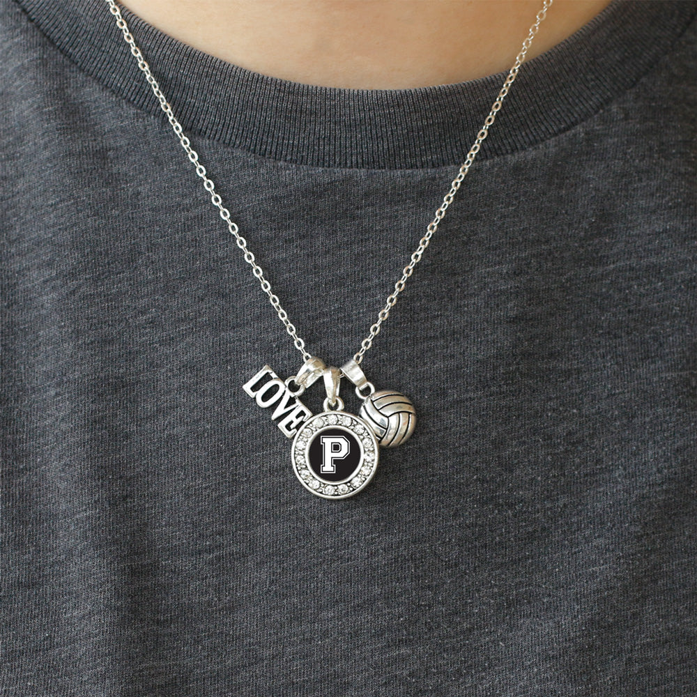 Silver Volleyball - Sports Initial P Circle Charm Classic Necklace