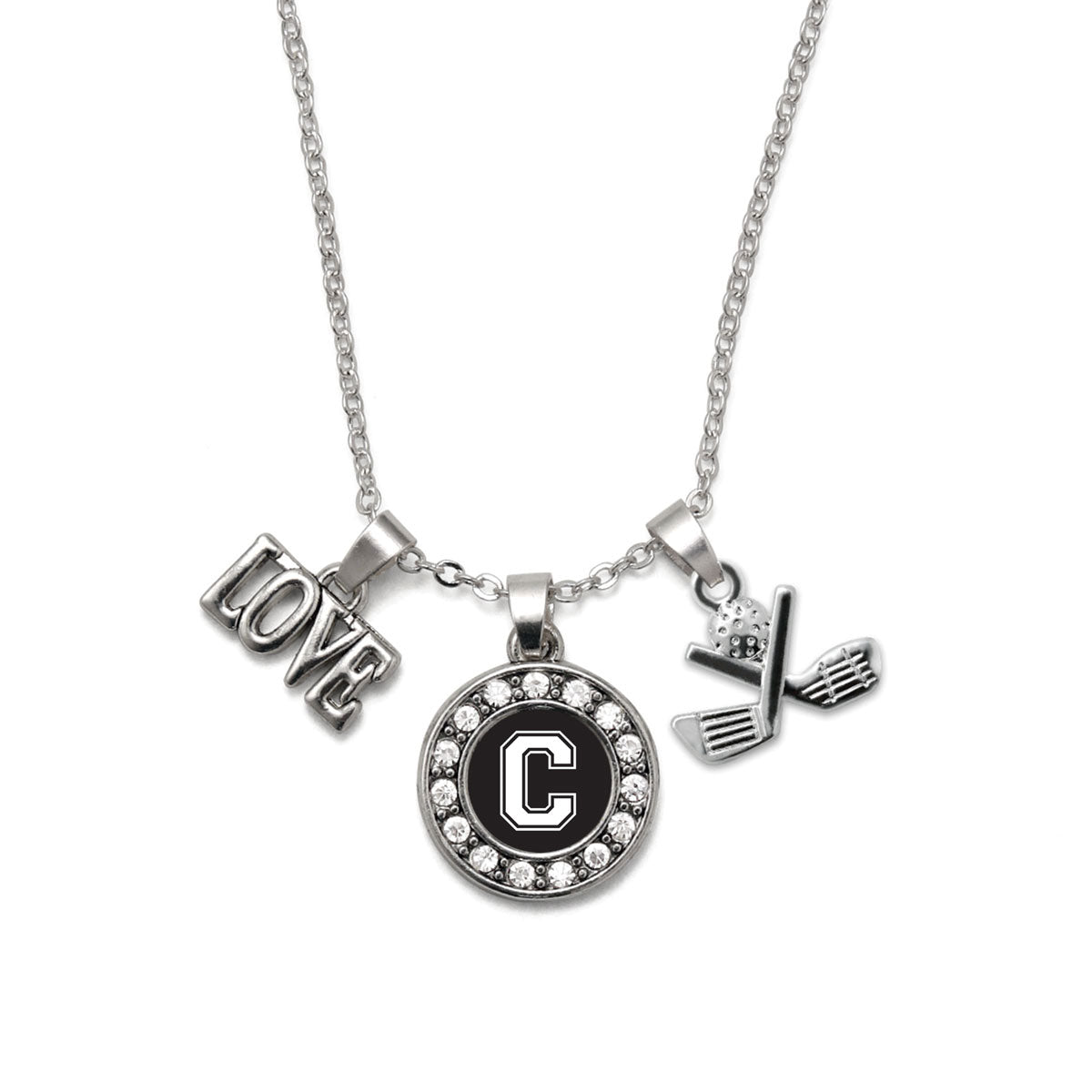 Silver Cheerleader - Sports Initial C Circle Charm Classic Necklace
