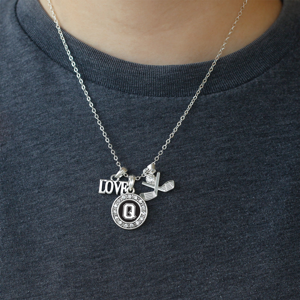 Silver Cheerleader - Sports Initial Q Circle Charm Classic Necklace