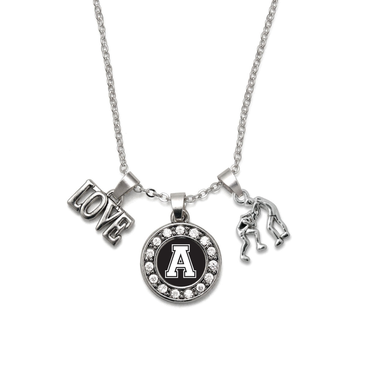 Silver Wrestling - Sports Initial A Circle Charm Classic Necklace