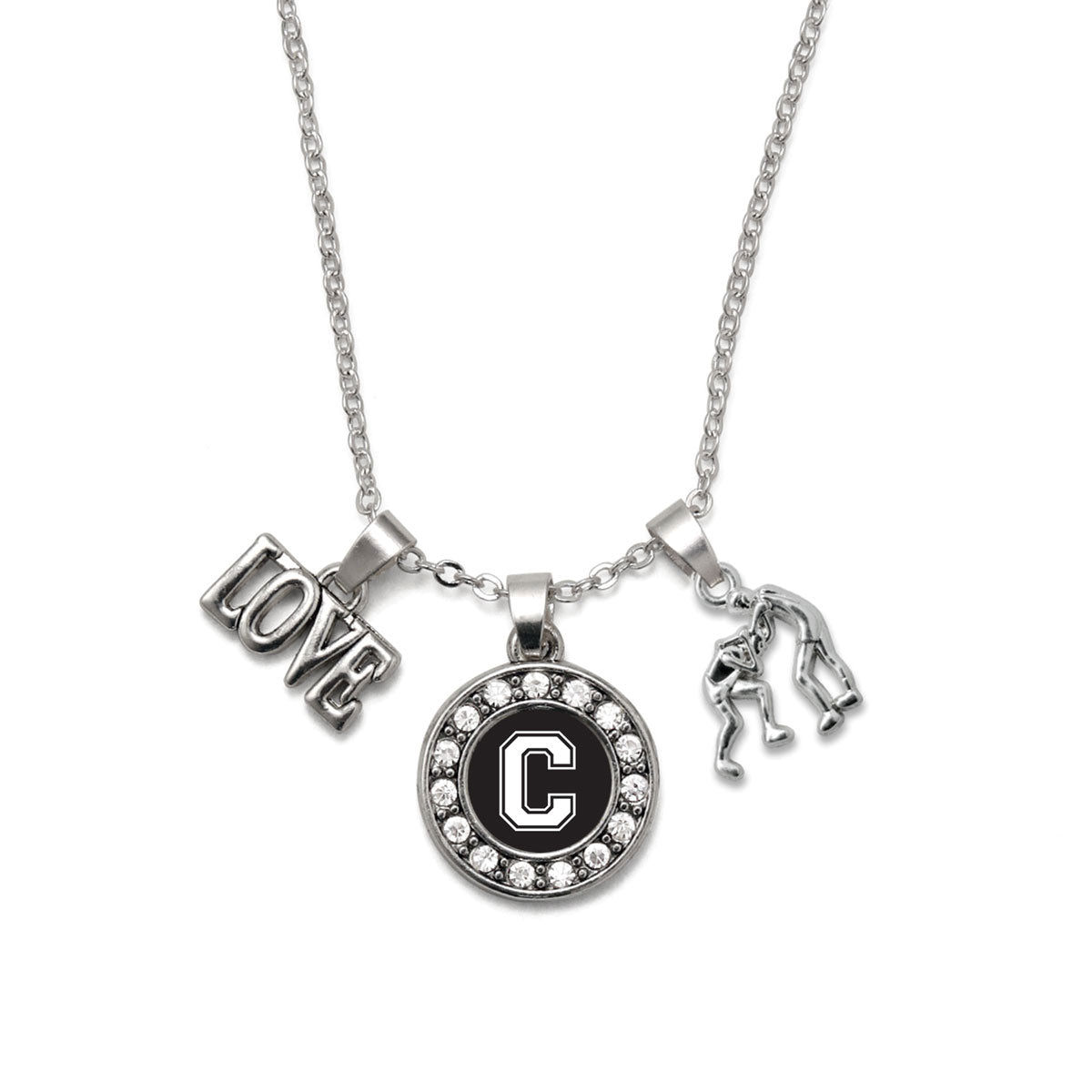 Silver Wrestling - Sports Initial C Circle Charm Classic Necklace