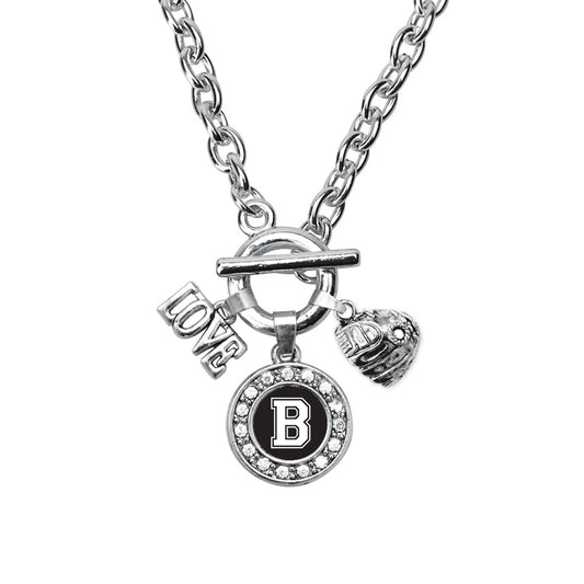 Silver Baseball Glove - Sports Initial B Circle Charm Toggle Necklace